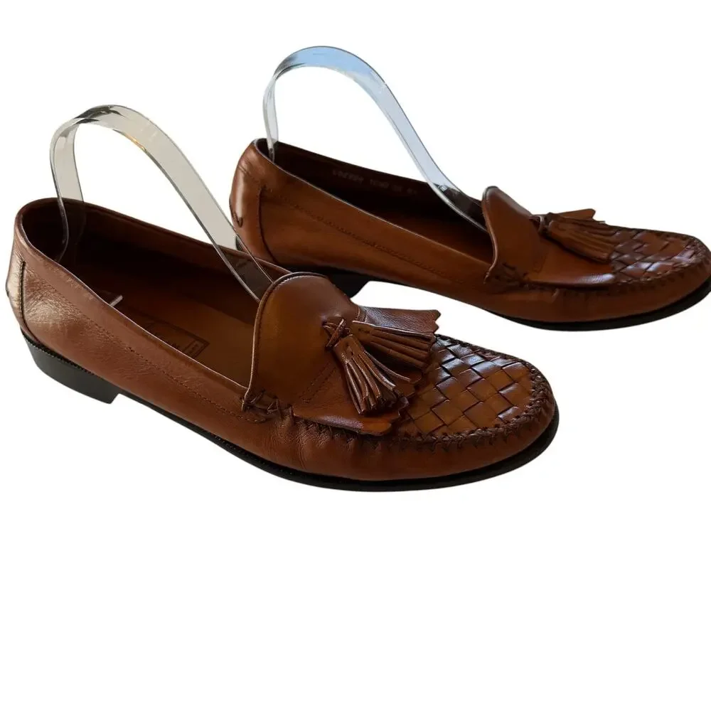 COLE HAAN Woven Leather Resort Tassel Loafer Shoes Mens Brown 10.5D Dress Casual